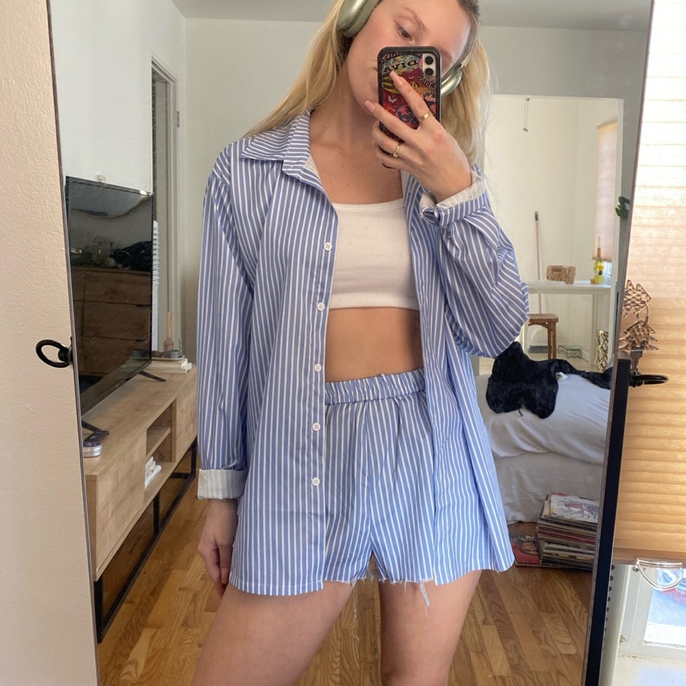 Pinstripe shirt and shorts set